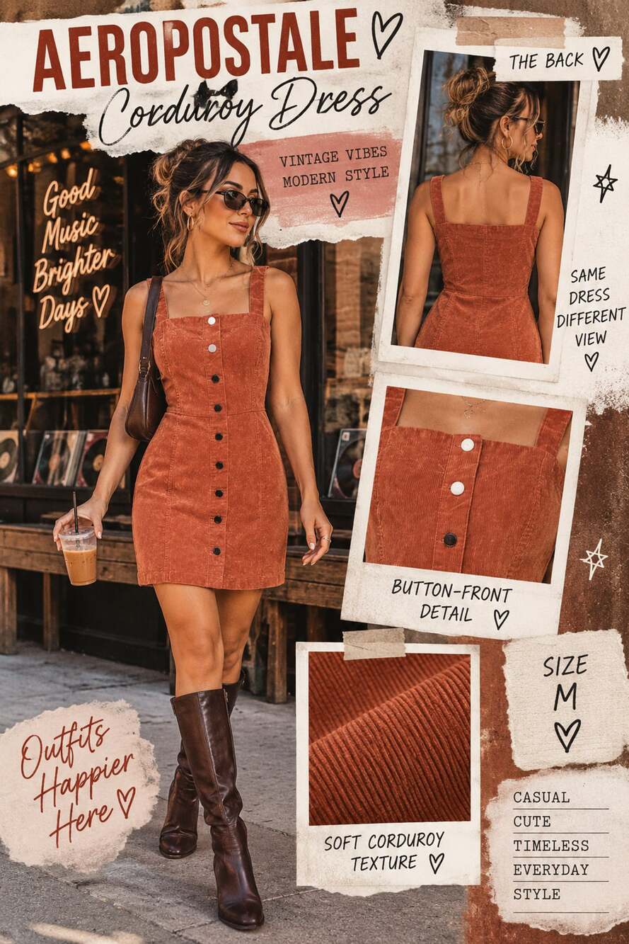 Aeropostale Corduroy Button-Front Dress Size M Rust Orange